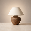 20-Inch Ceramic Table Lamp in Rustco with White Linen Shade and LED Light.