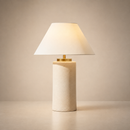 22.5-Inch Ceramic Table Lamp in Glazed Terracotta with Wheat Linen Shade.