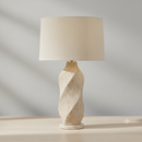 25.5-Inch Ceramic Table Lamp in Classical Mandras Glaze with Linen Shade.