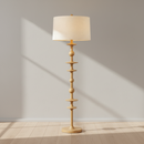 Hudson Valley Jefferson Heights 62.5 in Oak Floor Light in Aged Brass with Linen Shade.