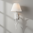 Visual Comfort Provenz 20 in Tail Wall Sconce in Plaster White with Linen Shade.