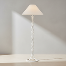 Visual Comfort Provenz 62 in Floor Light in Plaster White with Tapered Linen Shade.